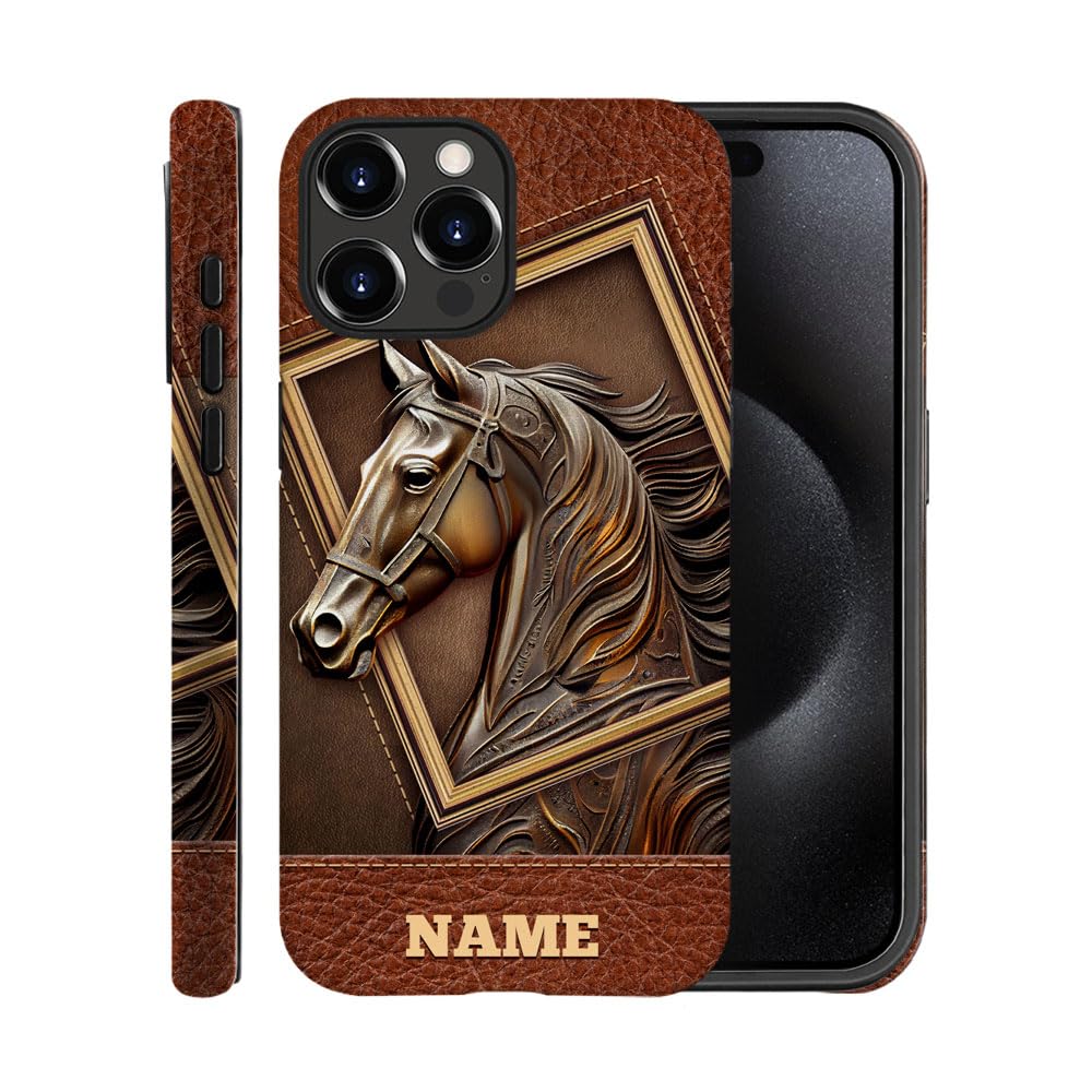 DAIZAG Custom Name & Number Phone Case for iPhone 17 16 15 14 13 12 11 Pro Max/Pro/Air/Plus,Personalized Leather Horse Design Case Shockproof Phone