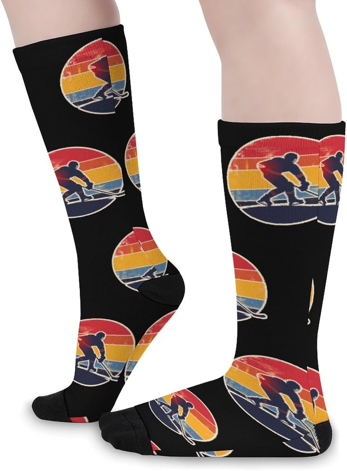 Hockey Vintage Hockey Player Knee High Socks Athletic Long Stockings Sport Casual Crew Tube Sock Boot 40cm