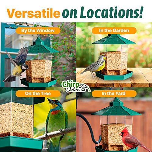 Hanging Hopper Bird Feeder - Can Be Used As Decorative Ground Level Or Hanging Bird Feeder Outside | Irresistibly Attracts Diverse Array Of Beautiful Songbird Species | Durable For All Climates #TOP6