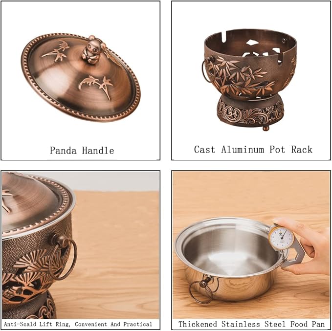 Olla de cobre para fondue china, mini olla shabu shabu de acero inoxidable miniatura 6