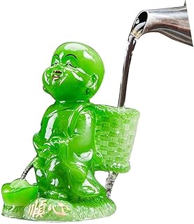 LULUDP -Dekoracja chińska żywica zmieniająca kolor herbata zwierzę mały mnich posągi fortuna zraszacz mnich taca na herbatę dekoracja do domu i biura ręcznie robiony najlepszy prezent, miniaturowe posągi rzemiosło (kolor: zielony)