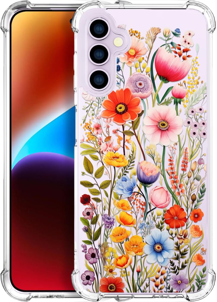 ENDIY Compatible with Samsung Galaxy S23 Cases with Design, Cute Transparent Phone Case for Women Girls Girly with Heavy Duty Protective Bumper (Clear