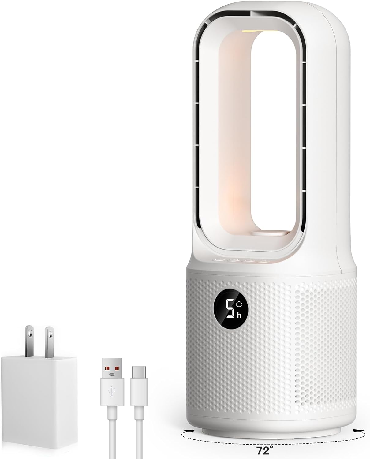 let'me Bladeless Desk Fan, 5-Speed Small Table Fan with 3-Color Night Light, 72° Oscillation, 9-Hour Timer, Wired Power with Adapter Ultra-Quiet Personal Cooling Fan for Bedroom Office Home, 13x5 Inch