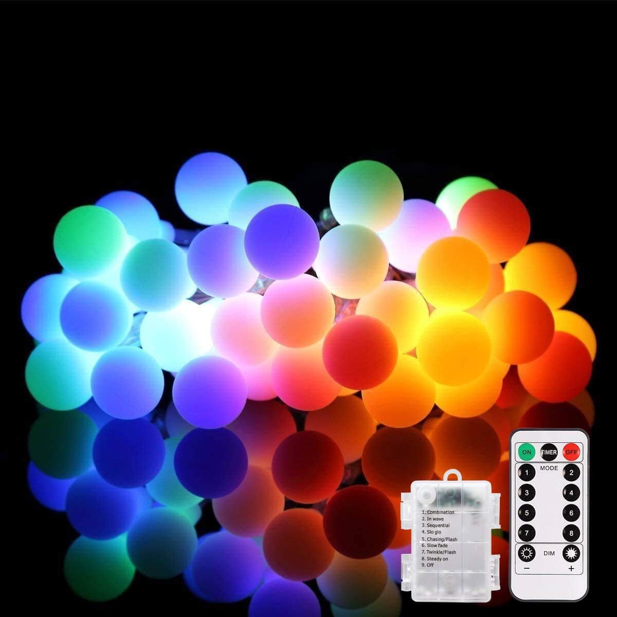 ALOVECO LED String Lights 18ft 50 LEDs Battery Operated String Lights with Remote 8 Modes Waterproof Globe Starry Fairy Lights for Outdoor Indoor Bedroom Garden Party Christmas Tree (Multicolor) Multicolor (Red, Blue, Green, Yellow)