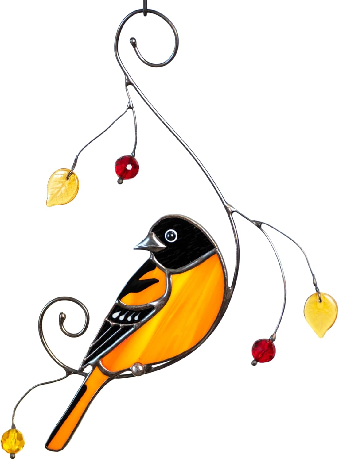 Handmade Baltimore Oriole Bird Stained Glass Suncatcher Genuine Stained Glass Window Hangings Unique Indoor Ornament & Outdoor Decor (Baltimore Oriole)