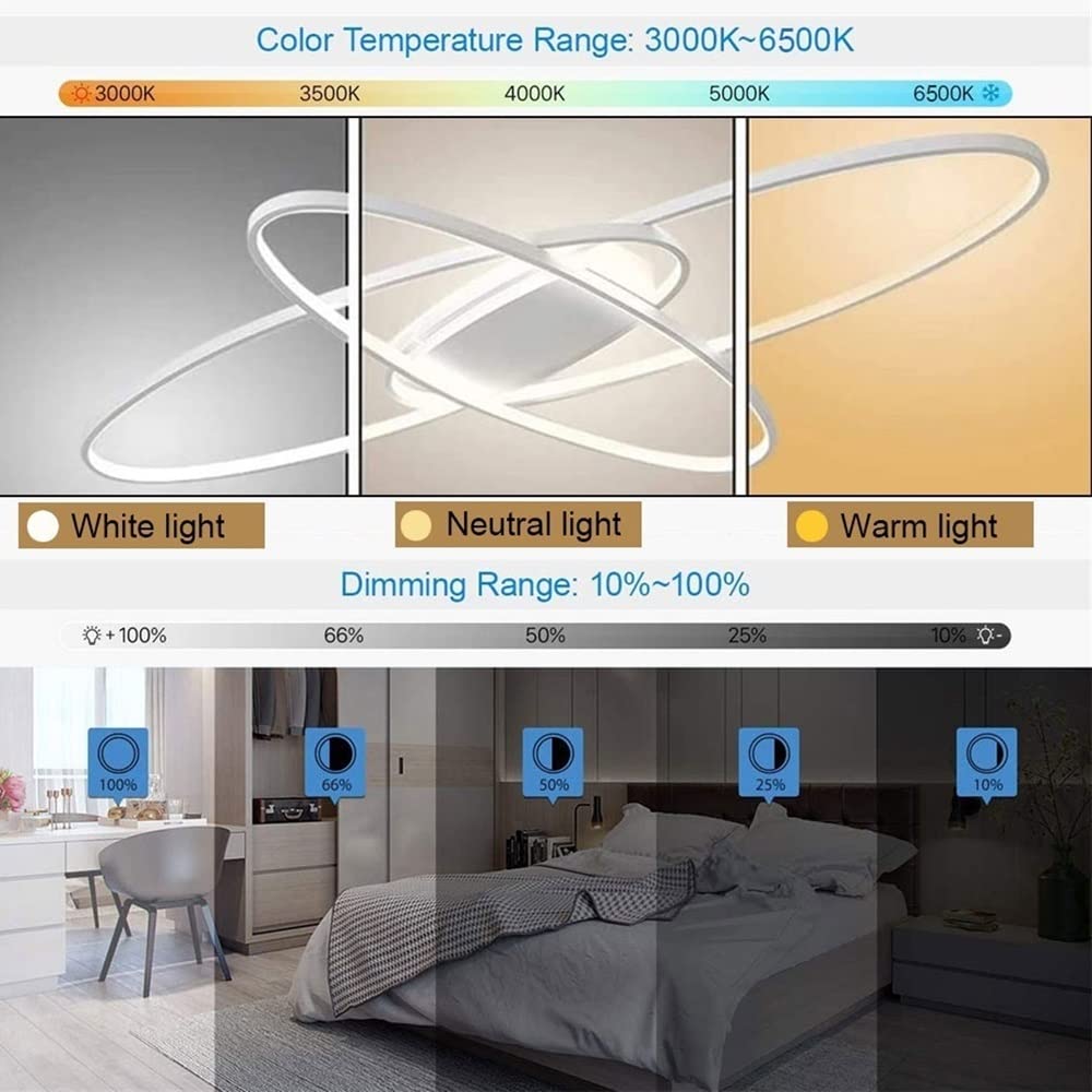 LIUYU Plafoniera LED Soffitto Moderna Dimmerabile a 3 Ovali Bianco 130x85cm 95W 8500LM, Lampadario Soggiorno LED per Camera da Letto Cucina