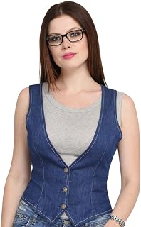Cottinfab Women Solid Denim Waistcoat Price In India