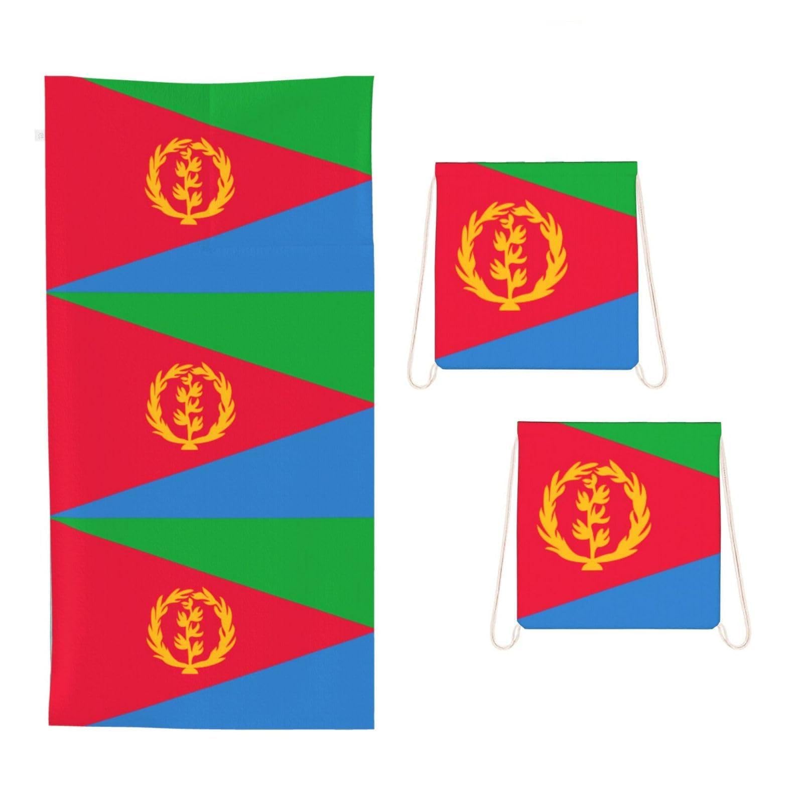 CNTDBU Eritrean flag 2 in 1 Packable Towel Bag-Large Beach Towel with Stuff Sack, Super Absorbent Microfiber Travel Towel for Pool