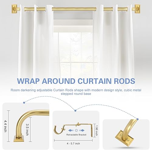 Miniatura 5 de Barras de cortina doradas envolventes para ventanas de 48 a 84 pulgadas (4-7 pies), barra de cortina opaca ajustable, barra de cortina de ventana de