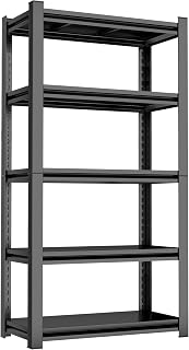 63'' Storage Rack with Adjustable Shelves Heavy Duty Metal 5-Tier Shelving Unit Scratch-Resistant Standing Shelf Units Wear-Resistant Panels Open Back Organizer Shelf for Garage Boltless Assembly