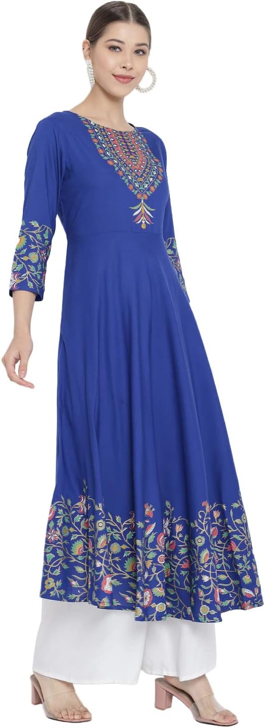 Yash Gallery Women's Rayon Floral Placement Printed Anarkali Kurta For Summer