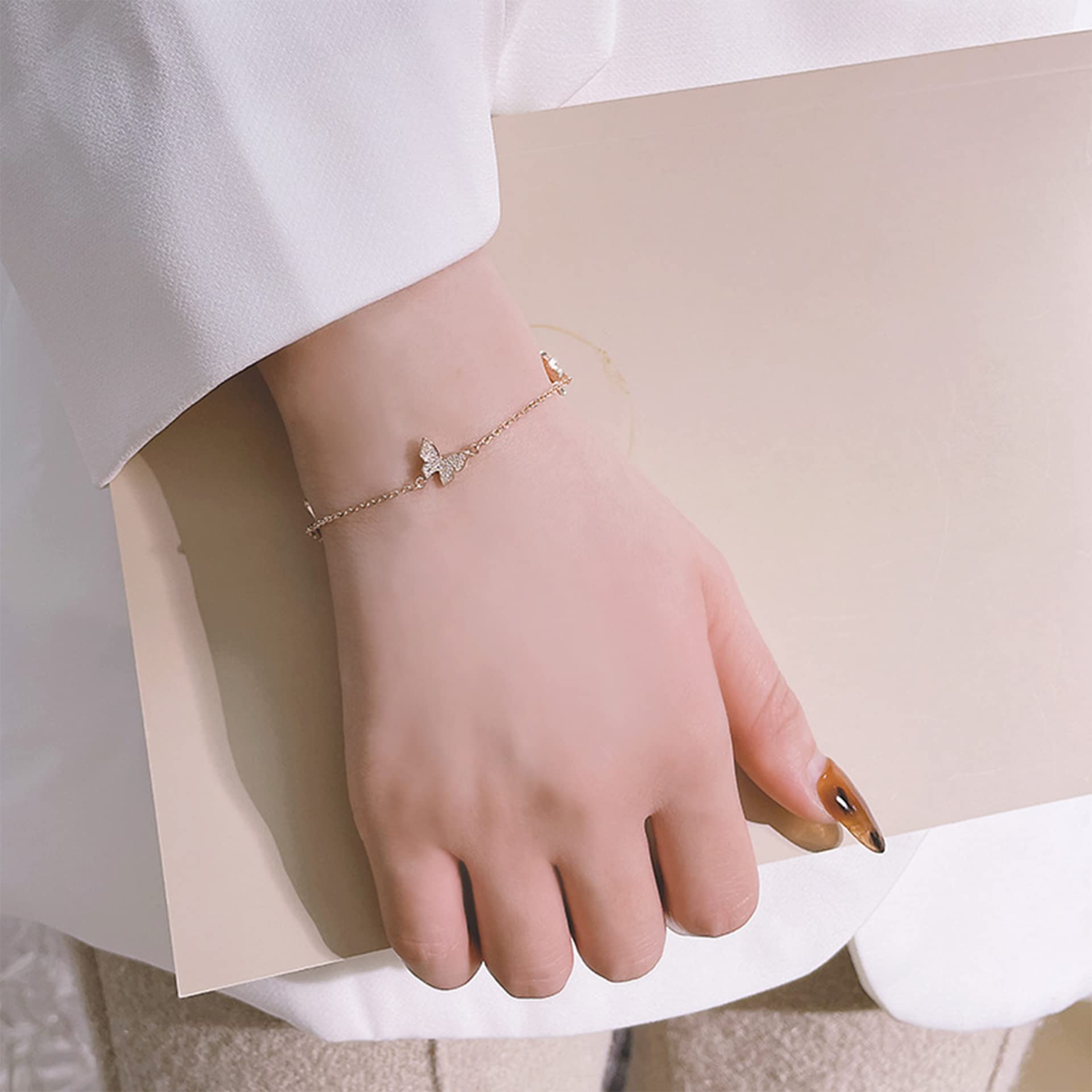 Armband für Frauen 925 mit Schmetterling, Zirkon, Geschenke für ihre Frauen Girls Beste Freundin Geburtstagskette 17+3 cm