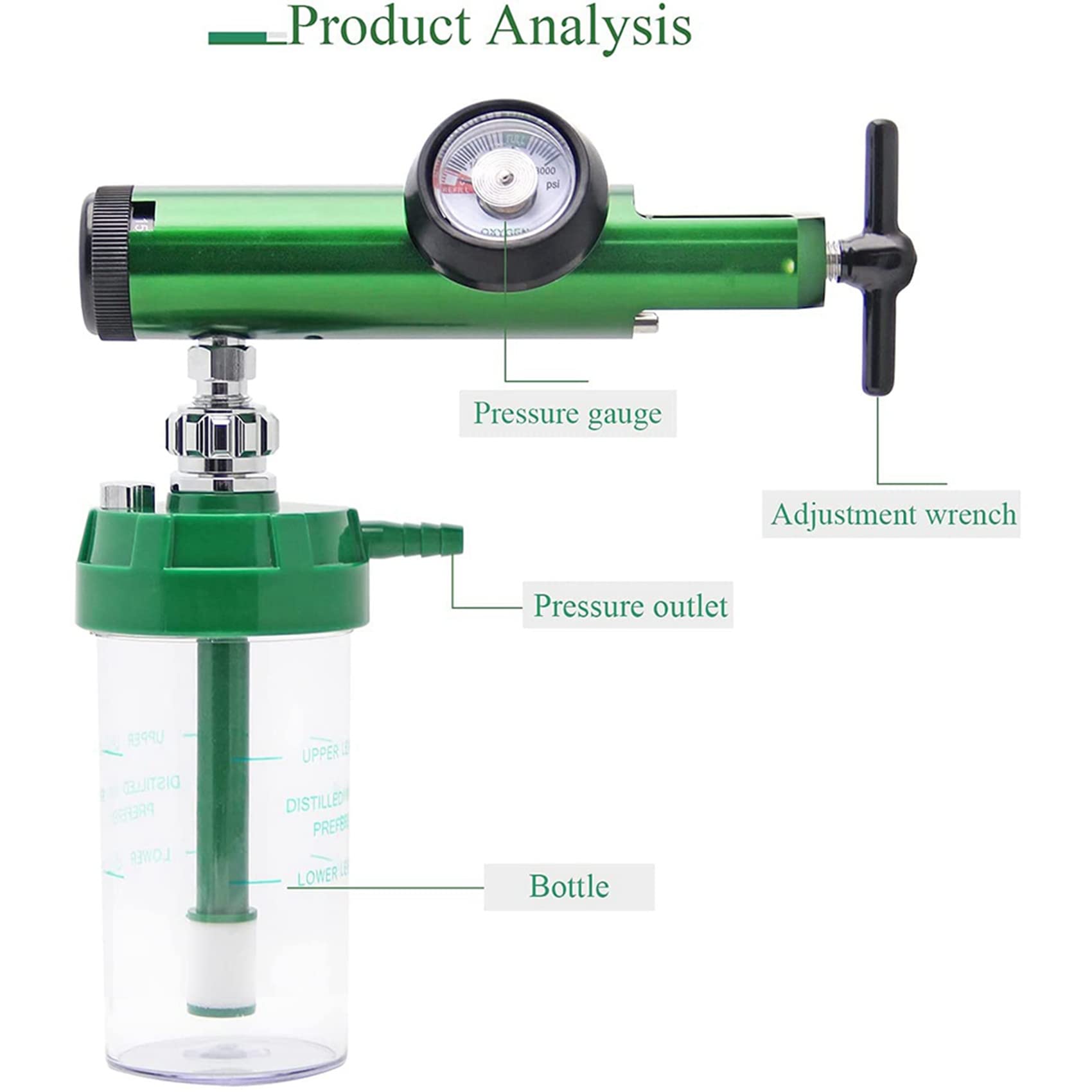 2 medidores de flujo de oxígeno, regulador de oxígeno, 0-15 l/min, regulador de presión reductor, medidor de válvula con rosca de entrada 870