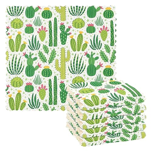 Senya G318996549P655C696S1463 Green Cacti Print Dish Cloths 6 Pack Dish Towels Reusable Cleaning Cloths Kitchen Hand Towels cover