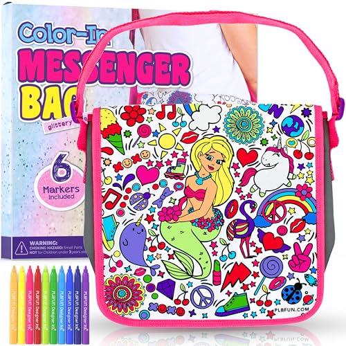 PURPLE LADYBUG Colour Your Own Messenger Bag Kit - Creative Craft Gift with 6 Vibrant Markers for Girls Aged 6-12, Perfect for Birthdays and Year-Round Fun in Arts and Crafts, Great Gift Idea