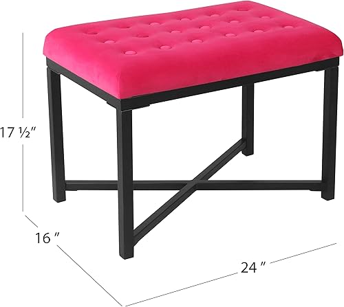 Miniatura 8 de Homepop Decoración del hogar  Banco otomano tapizado de terciopelo  Banco otomano para sala de estar y dormitorio, rosa oscuro