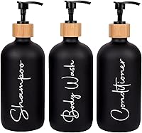 Vista 1 de Glass Shampoo and Conditioner Pump Bottles Soap Dispenser Bamboo Pump Head Empty Glass Refillable Shampoo Conditioner Body Wash Soap Bottles for