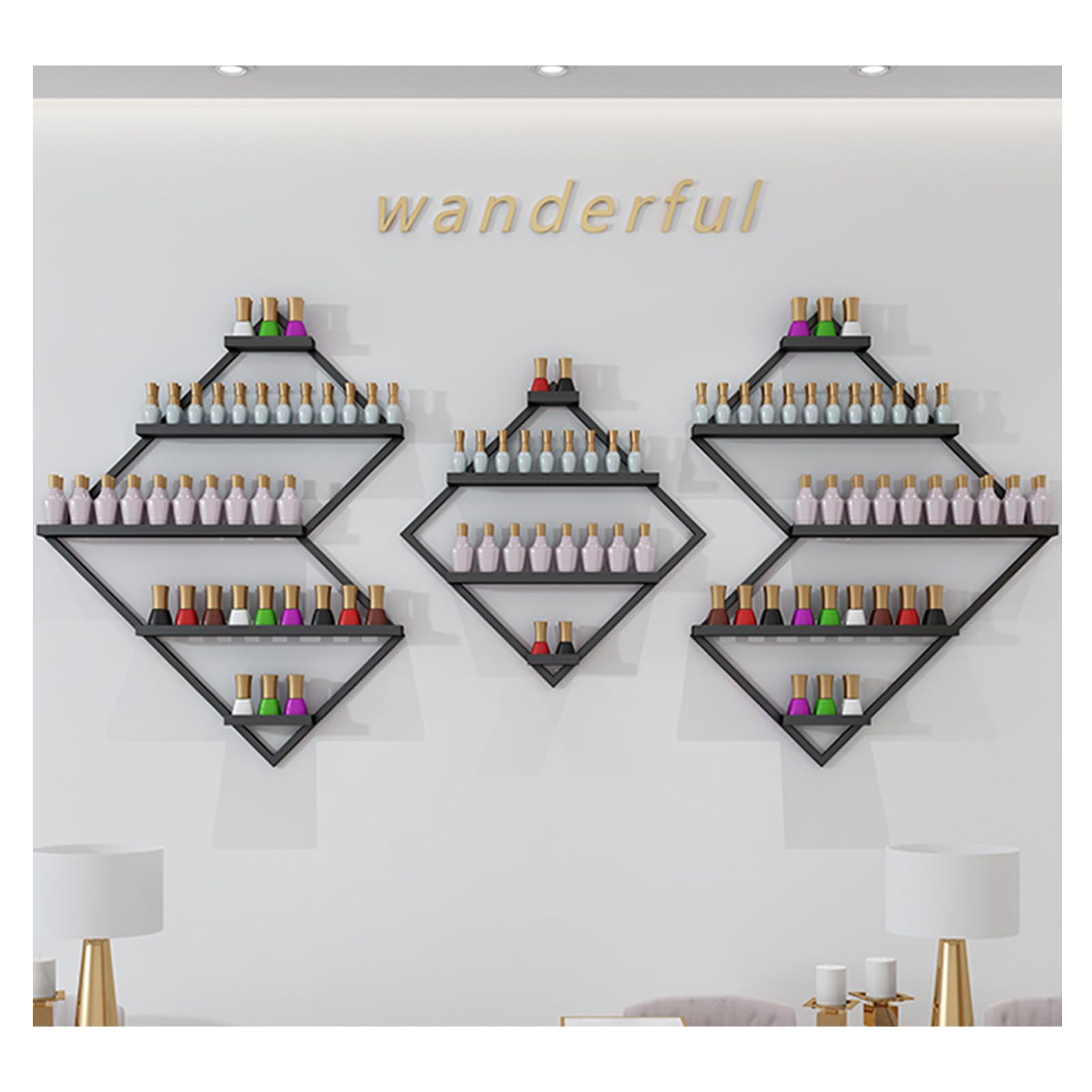 ZBJDX Polygonal Nail Polish Display Rack Metal Wall-Mounted Nail Polish Storage Racks Perfume Wall Shelf Essential Oil Organizers