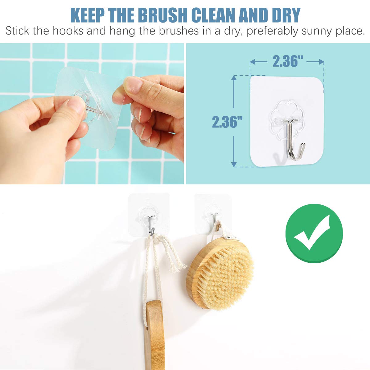 Shower Brush, Moduskye Back Brush with Long Curved Detachable Handle, Bath Body Brush Back Scrubber for Wet Dry Brushing Skin Exfoliating Soft Stiff Bristle Face Brush Wall Hooks Set (Premium Bamboo) : Beauty & Personal Care