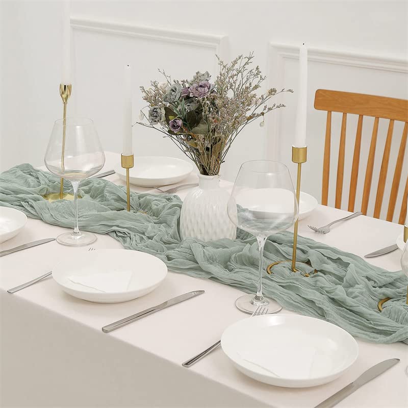 Lot de 2 chemins de Table rustiques en Gaze 300 x 90 cm pour Table d'anniversaire, décoration de Mariage (Gris Bleu 90 x 300 cm (2 pièces))