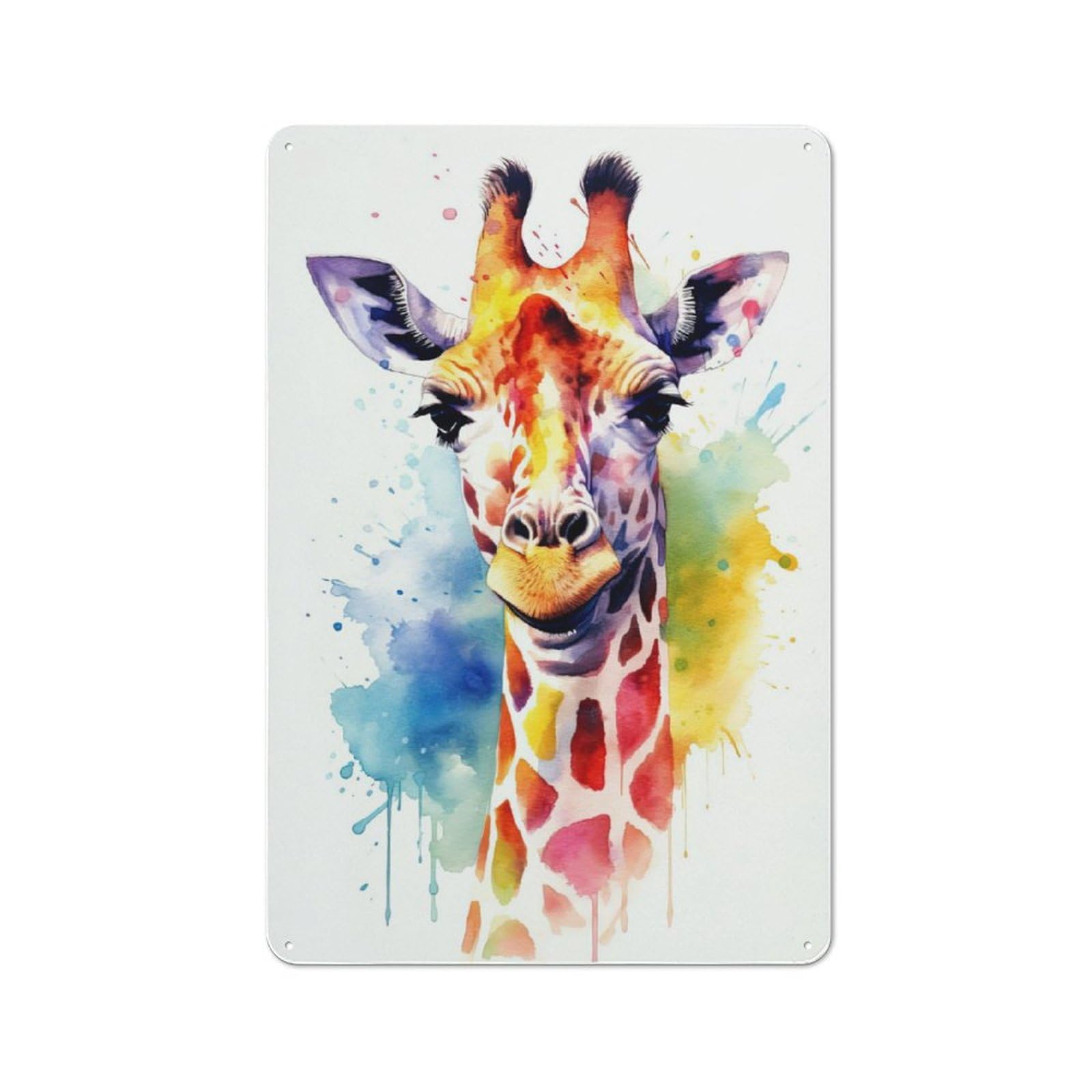 Giraffe Watercolor Printed Metal Sign 30x20cm for Studio Or Craft Room, A New Home Present for Creative-space Collectors