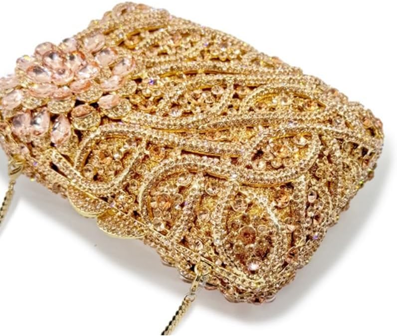 Flower Hollow Out Diamond Inlaid Bag Hard Box Hand-held Handmade Handbag Women's Dinner Party Bags image 2