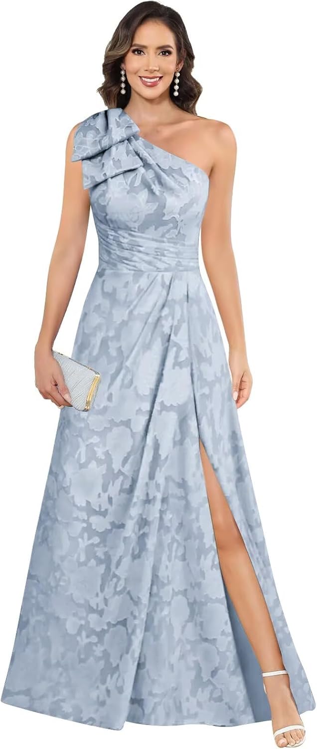 One Shoulder Jacquard Satin Mother of The Bride Dresses for Women 2026 Long Formal Wedding Guest Dress LL-M149