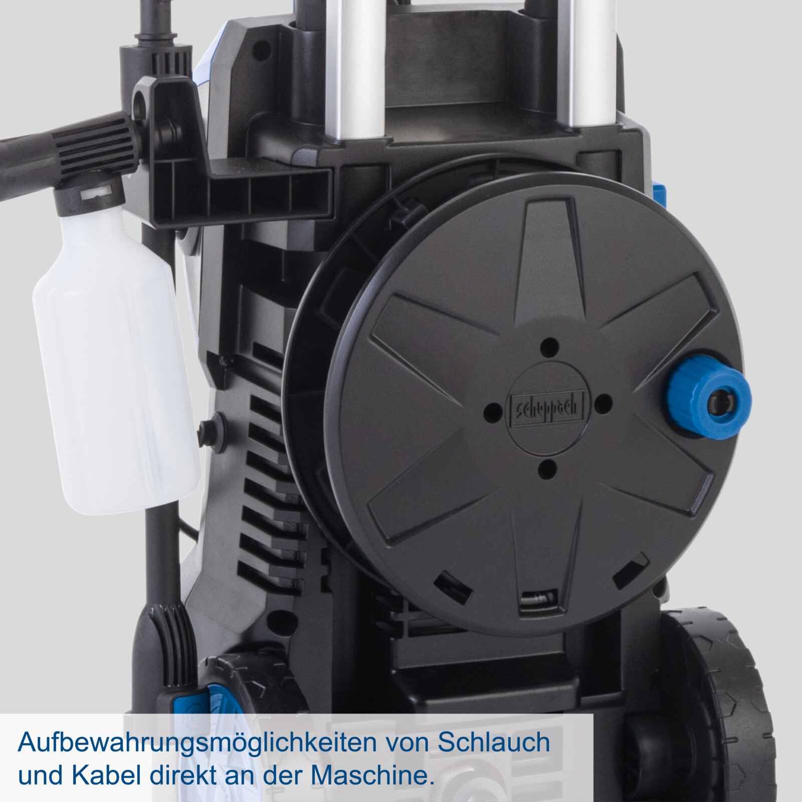Scheppach Idropulitrice SHD150 con accessori, sistema Quick Connect e | portata 420 l/h, lunghezza tubo/cavo 5 m, sistema Quick Connect e funzione di aspirazione, manico estensibile