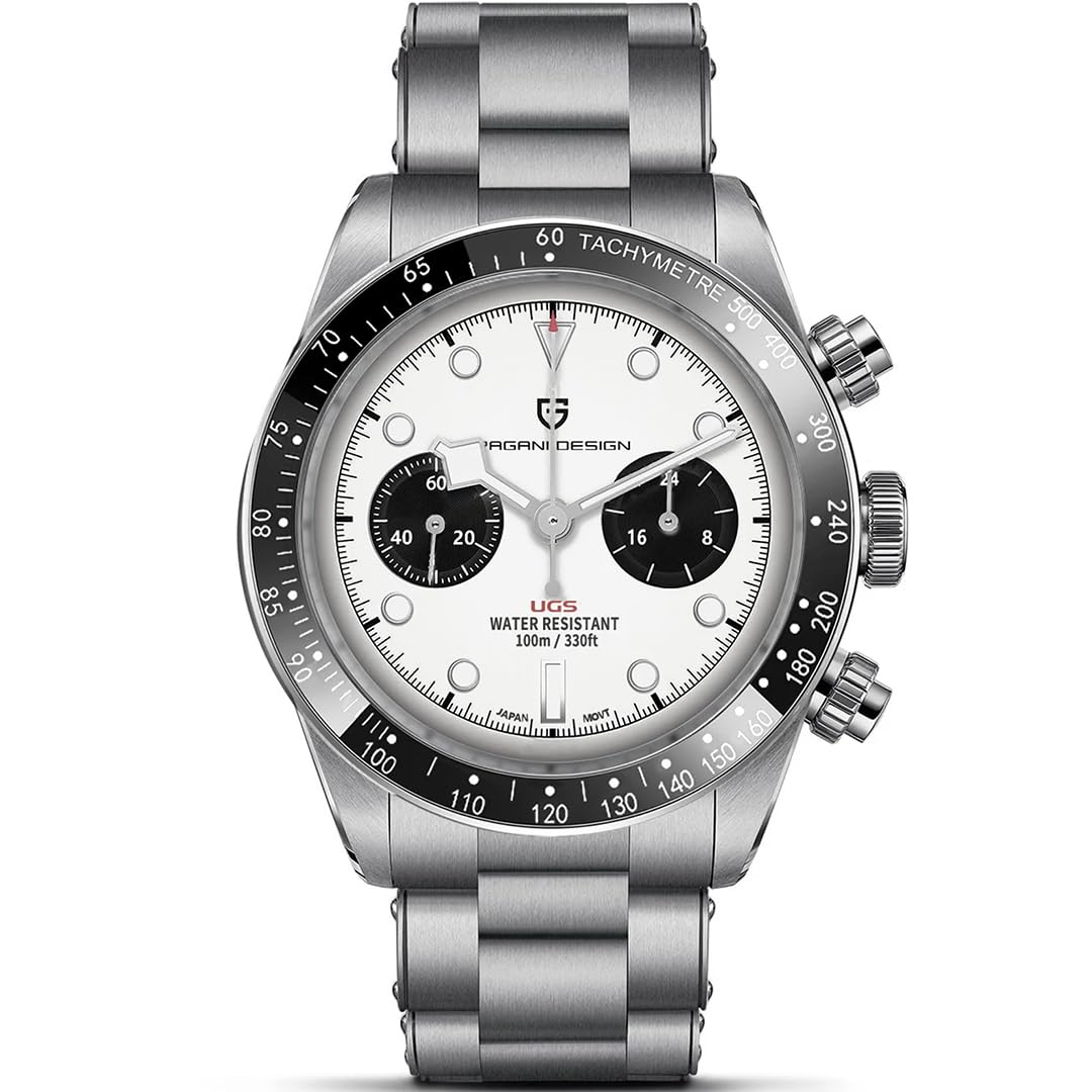 LACZ DENTON Pagani Design 1718 Panda Dial Men's Chronograph Watches Japan VK64 Movement Stianless Steel 100M Waterproof Men Fashion Casual Watch White