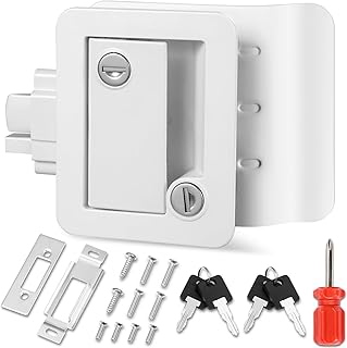 RV Entry Door Lock, Camper Lock, Travel Trailer Door Latch, RV Lock Replacement Kit with Paddle Deadbolt 4 Keys, for Camper Horse Trailer Cargo Hauler Truck, White