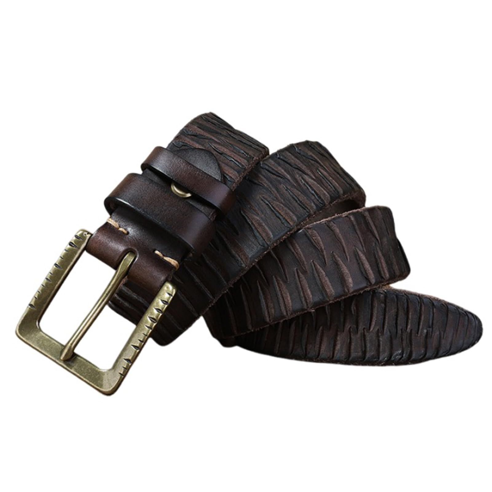 Pasek Do Jeansów Casualowy Ze Skóry Bydlęcej O Grubości 5 Mm, Zatrzaskowy, Tłoczony, Miękki, Vintage, Naturalnej, Sprzączką, 1 1/2"