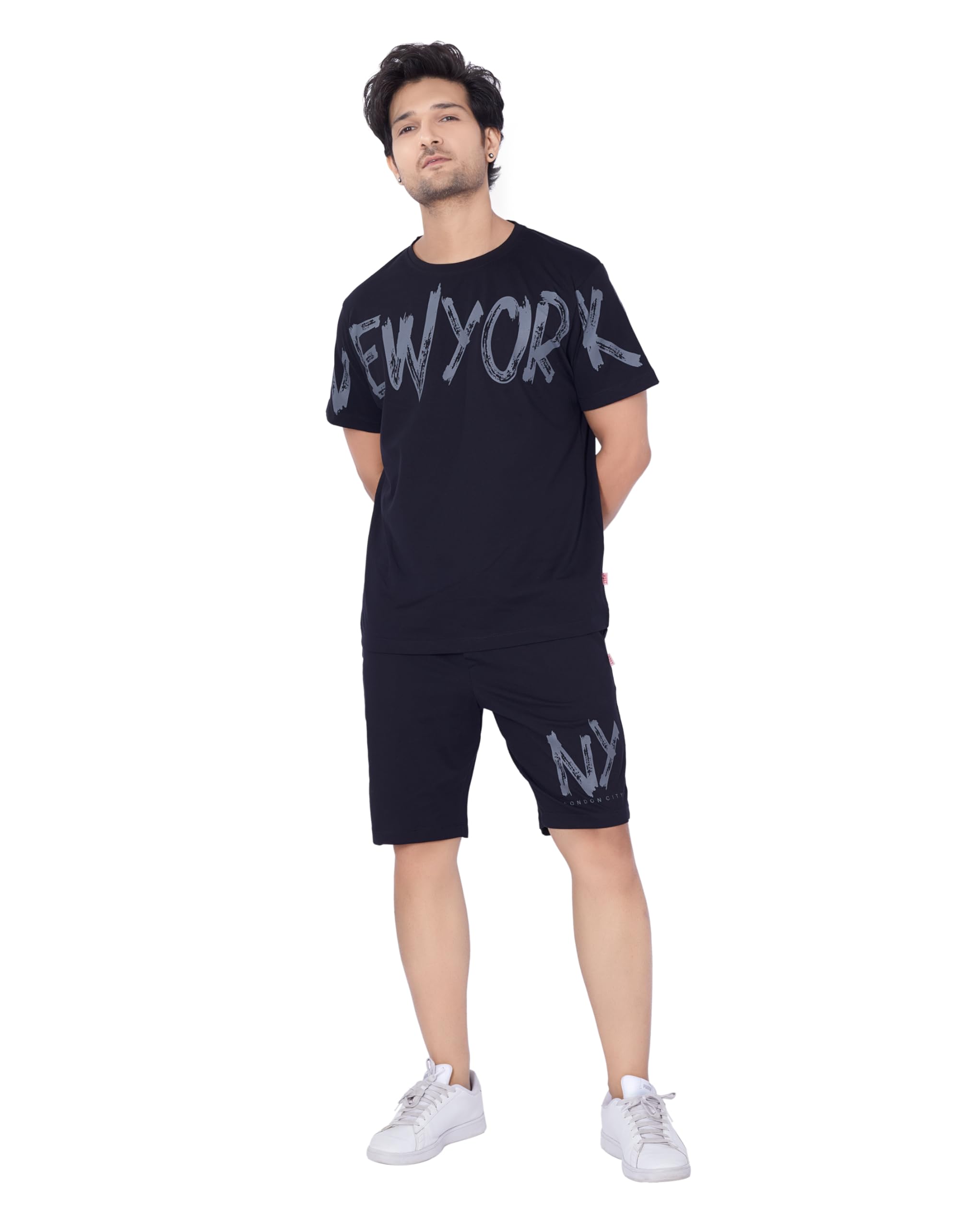 Cotton Round Neck Co-ord Set for Men's Half Sleeve T-Shirt and Shorts, Printed Casual Sleepwear & Loungewear Night Suits Set 117-image-47