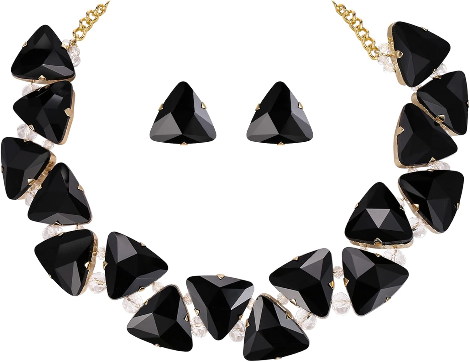 BriLove Art Deco Sparkly Triangle Statement Necklace Earrings Set for Women