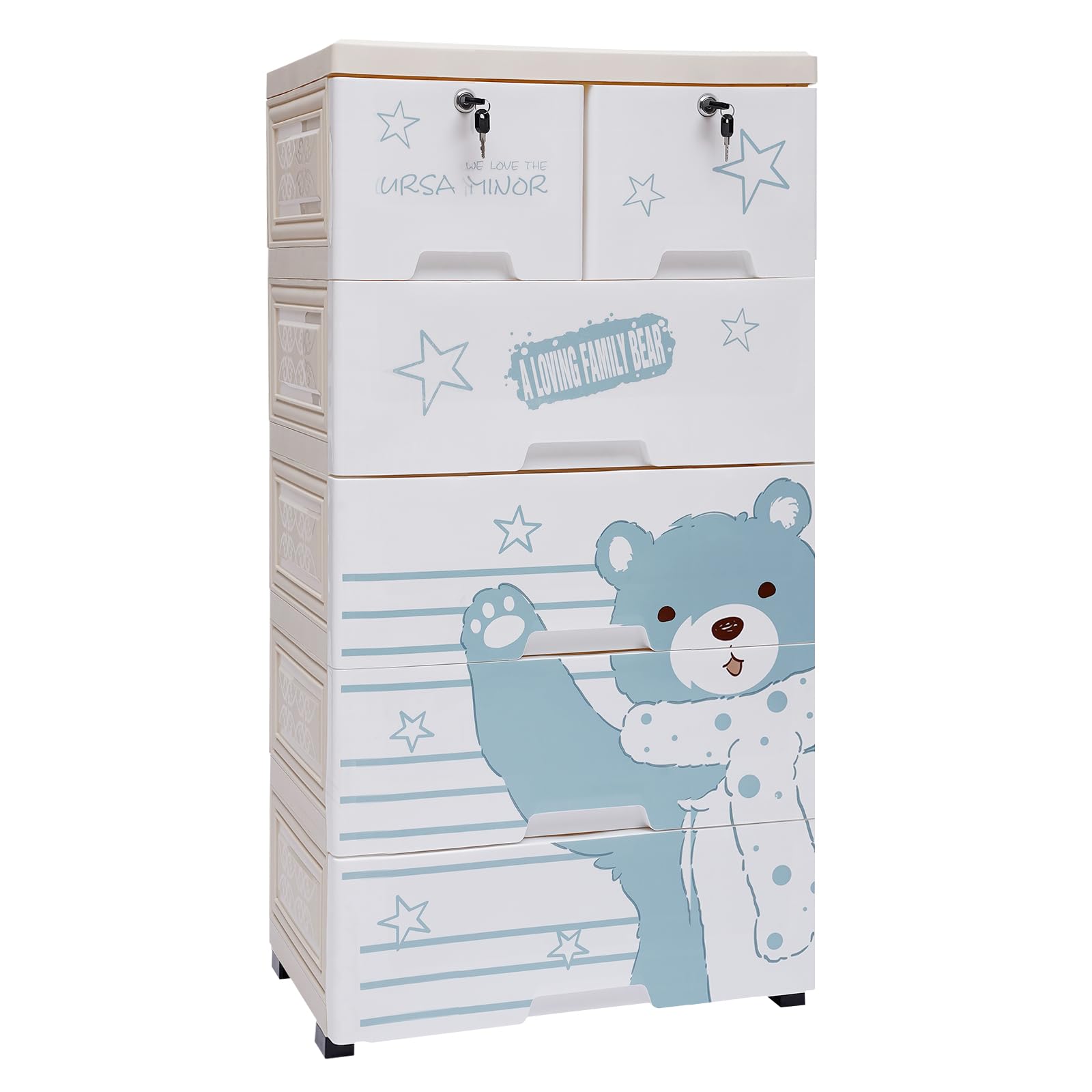 SuiYuLn Plastic Dresser,Dresser with 6 Drawers&5 Wheels,Plastic Dresser with Printing,Storage Tower Unit Plastic Dresser for Bedroom, Living Room (Polar Bear Plastic Dresser)