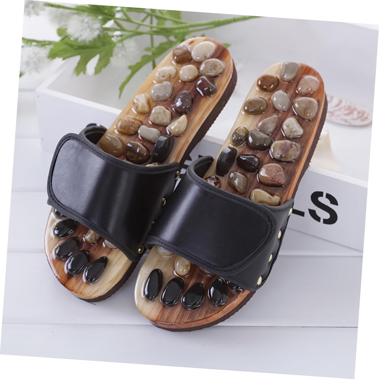SECFOU Akupunktur Sandalen zur Fußmassage und Schmerzlinderung als Rutschfeste Fußpflegeschuhe mit Eva Sohle und Gewebe Größe 41 für Unisex im Alltag