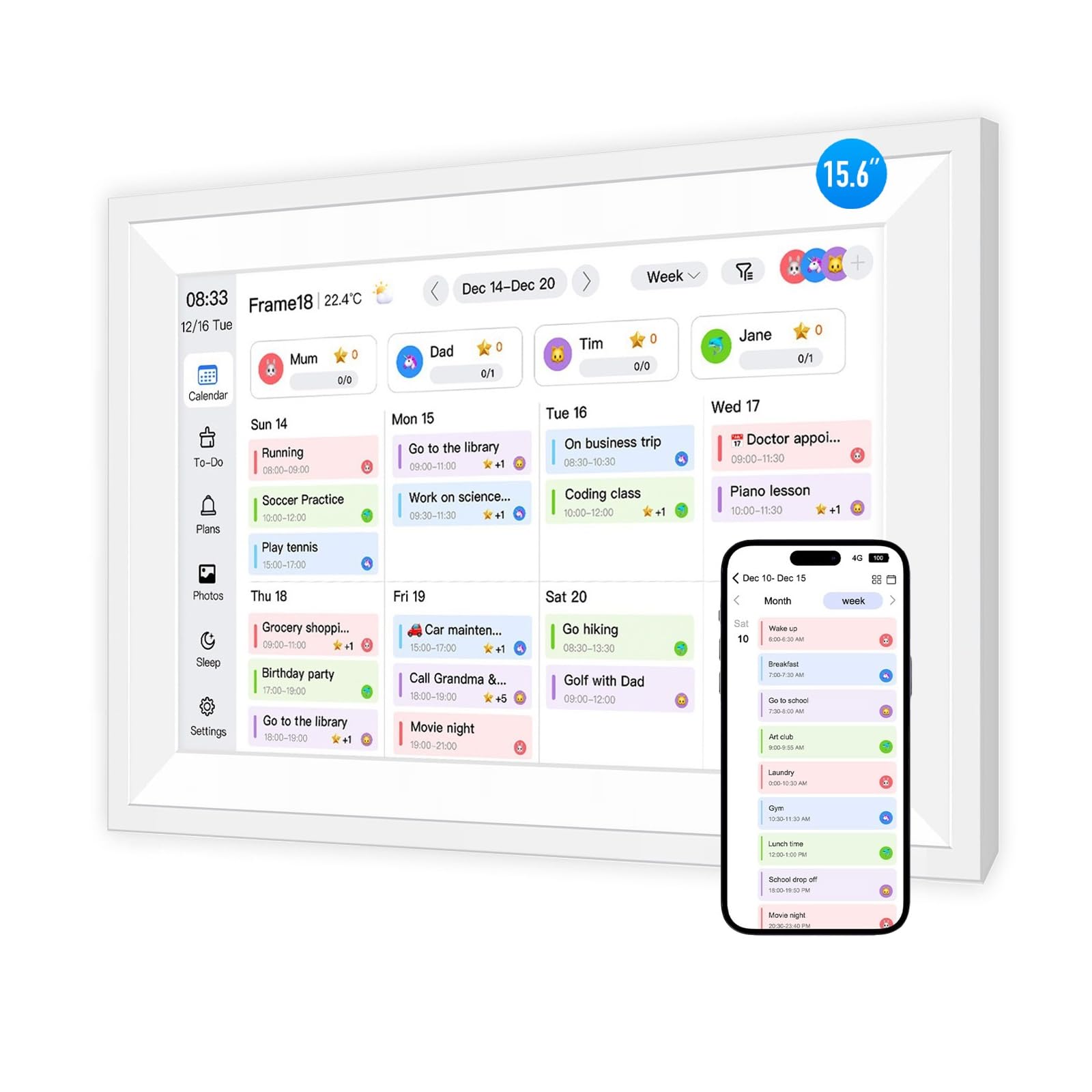 Calendrier mural numérique de 39,6 cm et tableau des tâches - Écran tactile intelligent interactif pour les horaires familiaux - Idéal pour organiser vos routines - Calendrier électronique sans