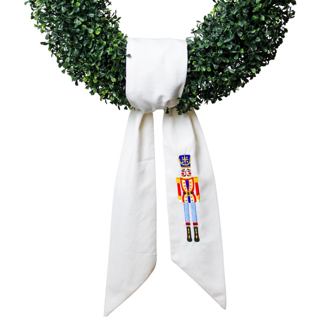 Wreath Sash for Front Door Decoration, Blank Embroidered Christmas Nutcracker Linen - 56