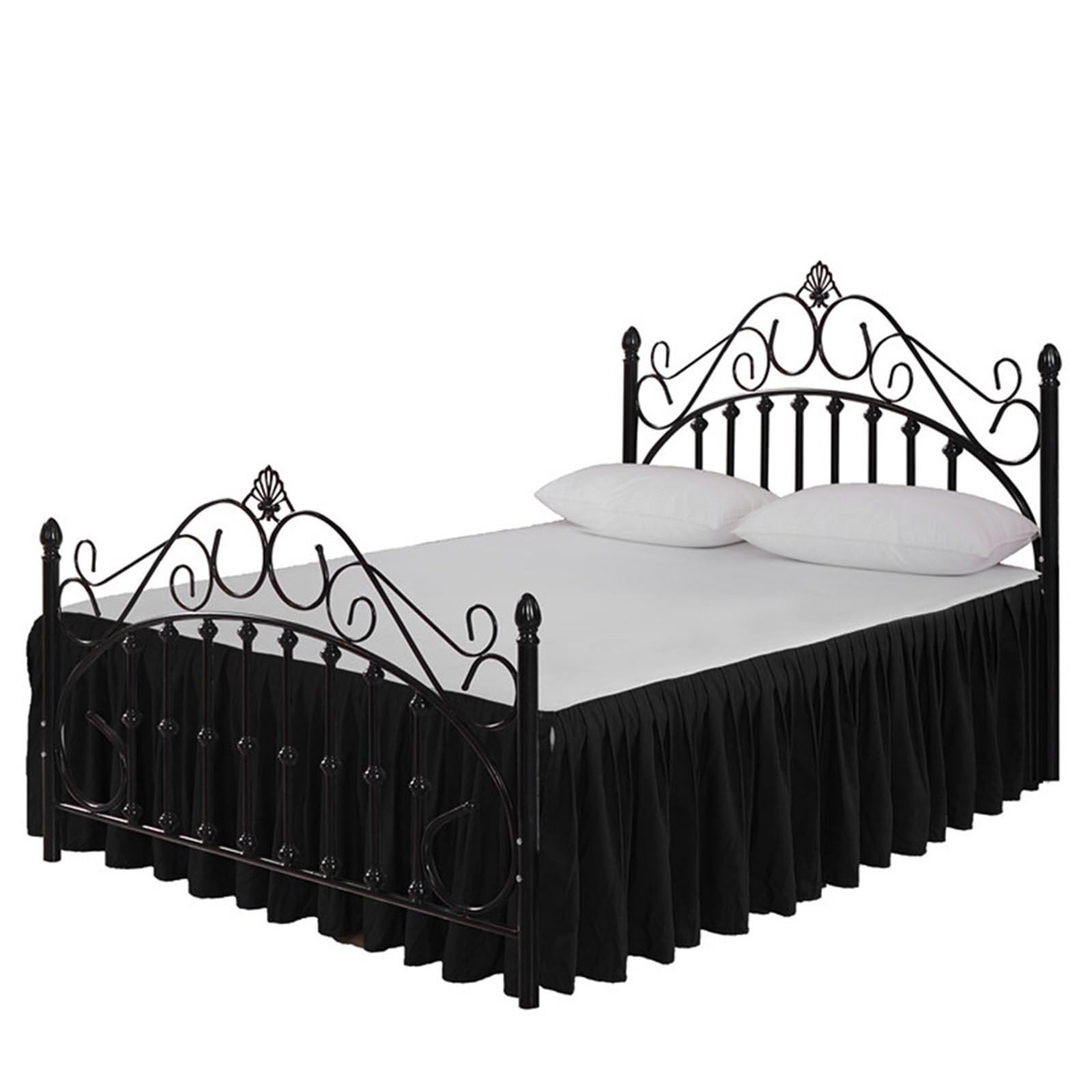Ropa de cama con volantes negros y falda plisada para decoracion de dormitorio elegante
