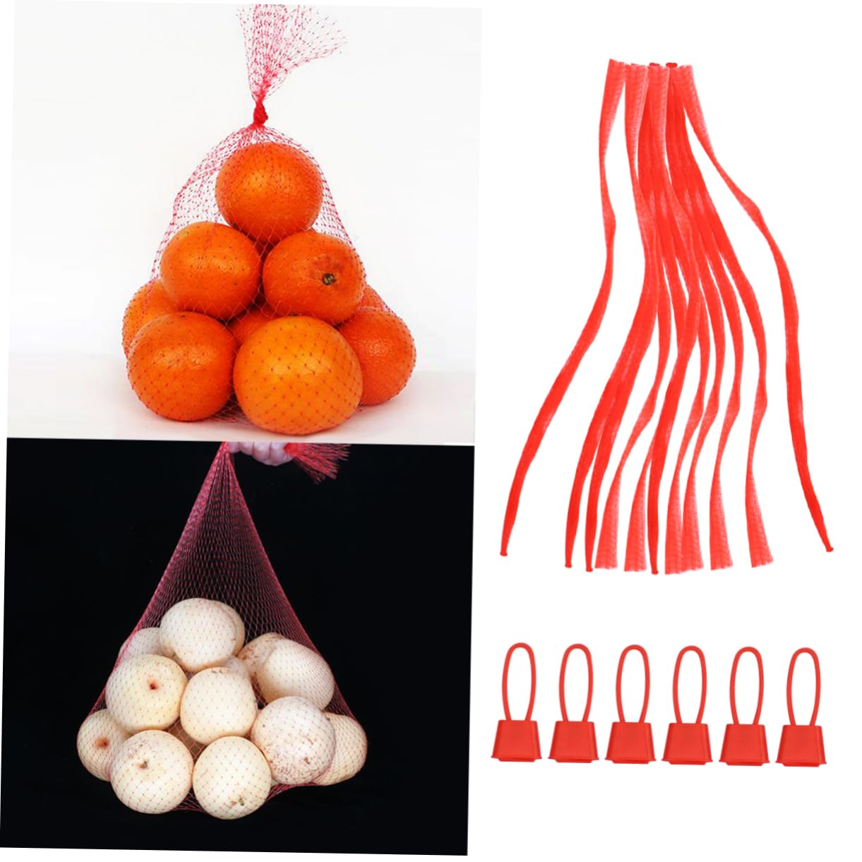 Amosfun 100 Piezas Bolsa de Malla Bolsas de plástico Bolsas de Red de Productos de Malla de Compras Reutilizables Compras netas Bolsa de as de Frutas Rojo
