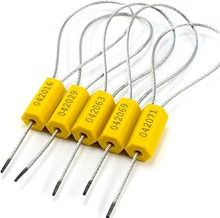 Leadseals(R) 50 Security Cable Seals Numbered Security Tags Tamper Proof Tags Pull Tight Steel Wire Seals for Truck, Trailers, Cargo, Containers, Vans, Oil Tank, Milk Vehicle (Yellow)