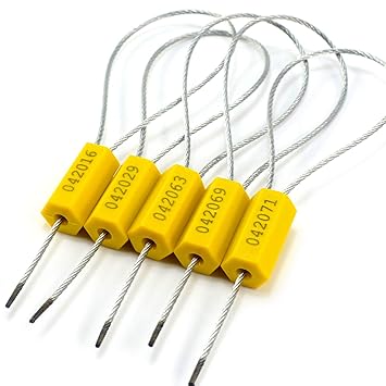 Pull-Tite Steel Wire Security Cable Seals Numbered Anti-Tamper Security Tags - Freight Containers - Mechanical Seals (Yellow, Pack of 50pcs)