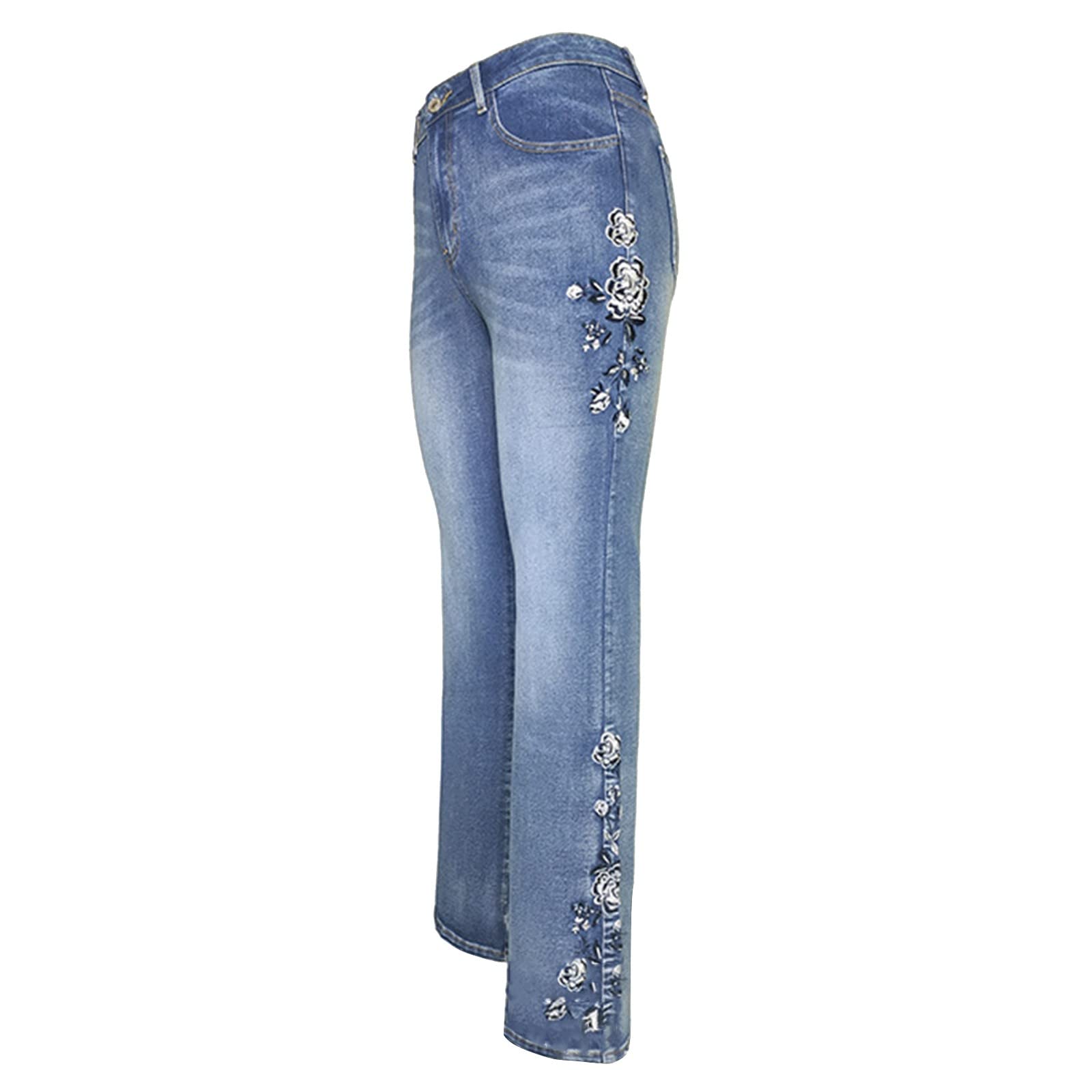 Jeans da donna a vita alta, a gamba larga, jeans svasati, stile anni '70, elasticizzati, con tasche, elasticizzati, per il tempo libero, comodi, per l'uso quotidiano e l'ufficio