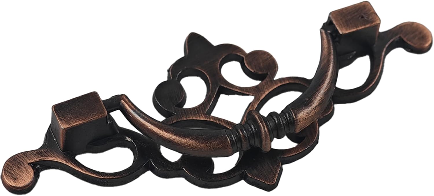 4Pcs Vintage Drop Bail Pulls Cabinet Handles, Retro Drawer Pulls Red Bronze Hanging Pull Handles for Kitchen, Dresser, Furniture(2.5" Hole Distance, 3.74" Total Length)