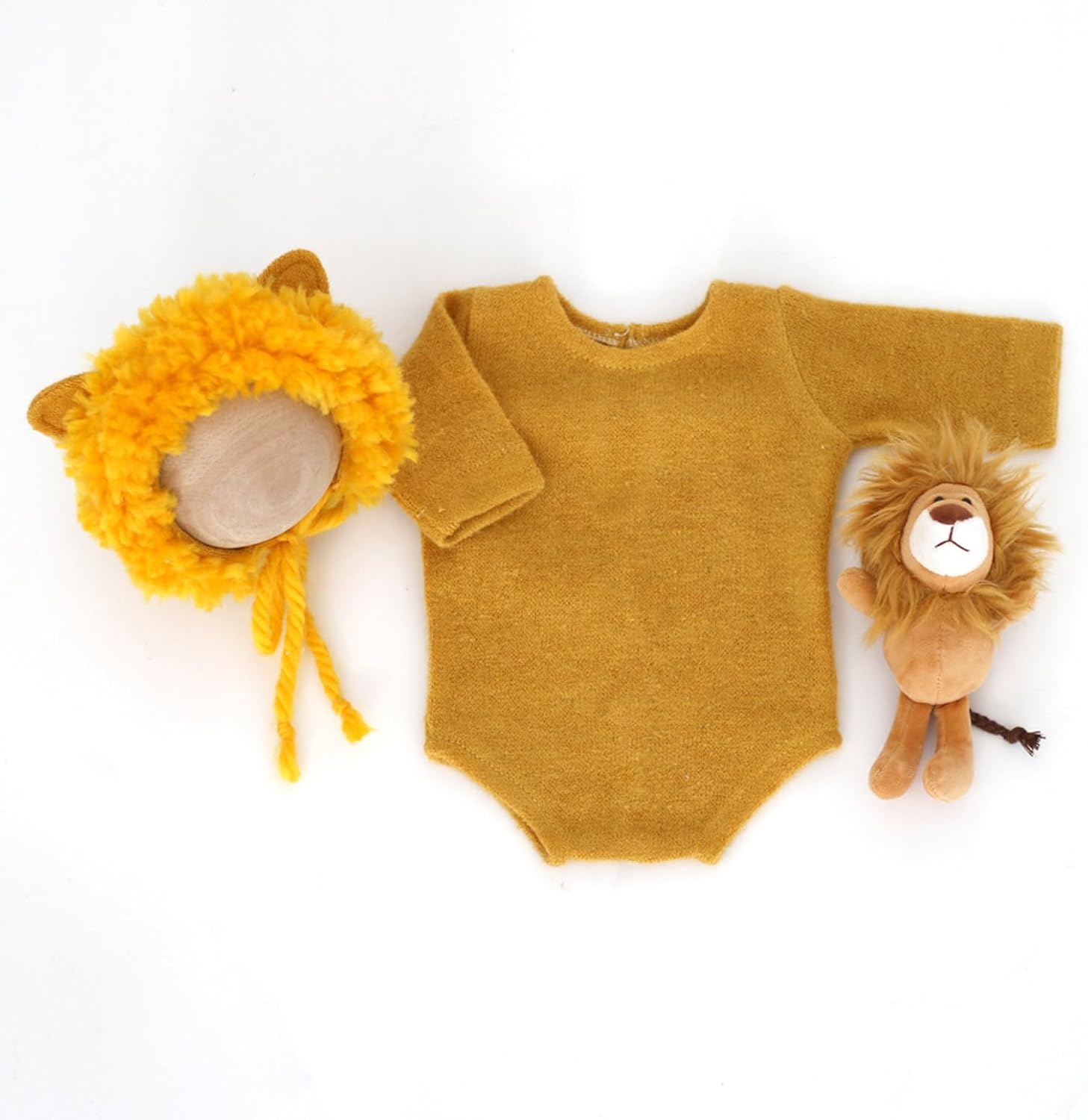 Vemonllas Newborn Photography Props Lion Outfits Boy Girl Knitted Bonnet & Romper with Lion Costumes Infant Baby Photoshoot - Image 4