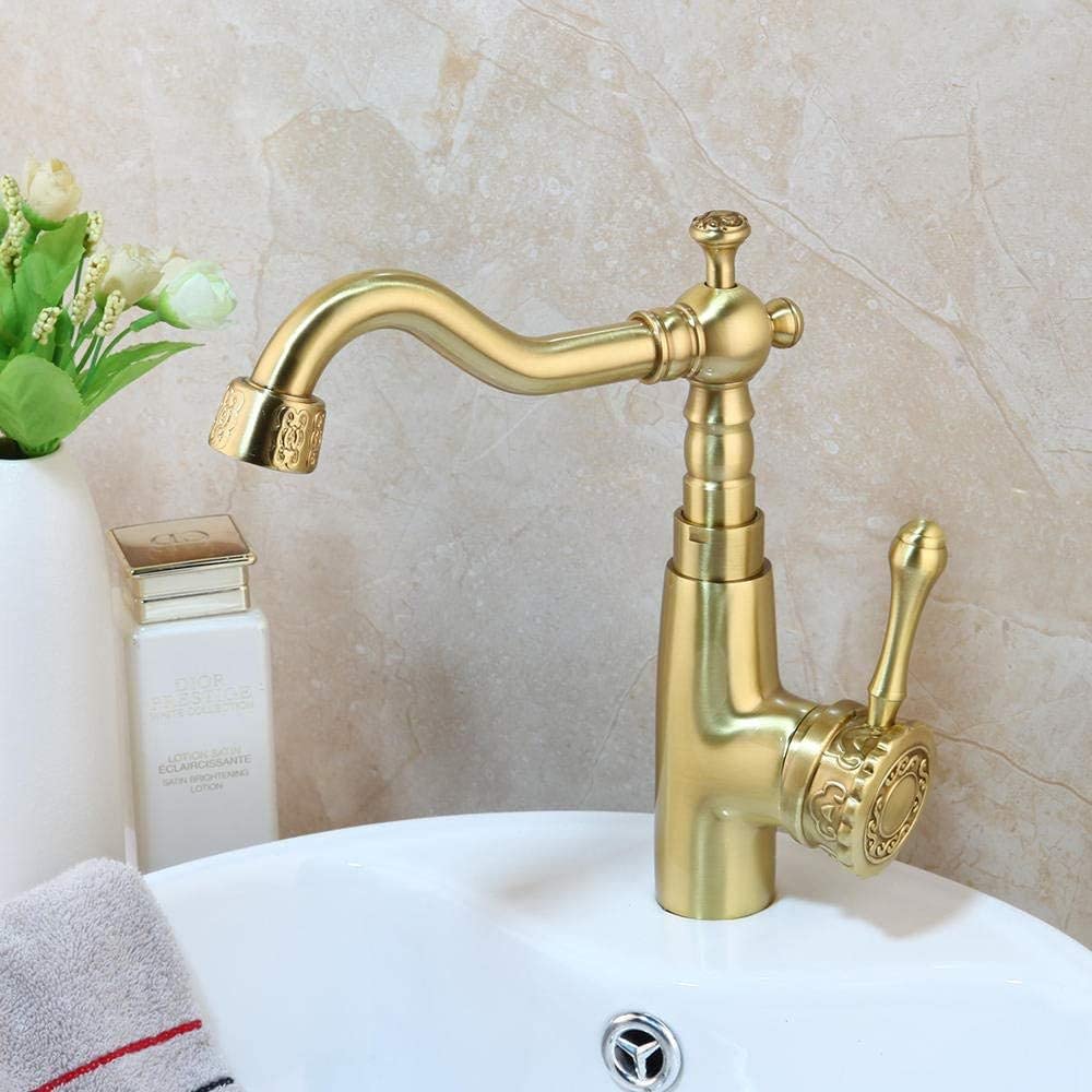 Mitigeur d'évier de salle de bains en laiton doré brossé avec poignée unique pour lavabo monotrou