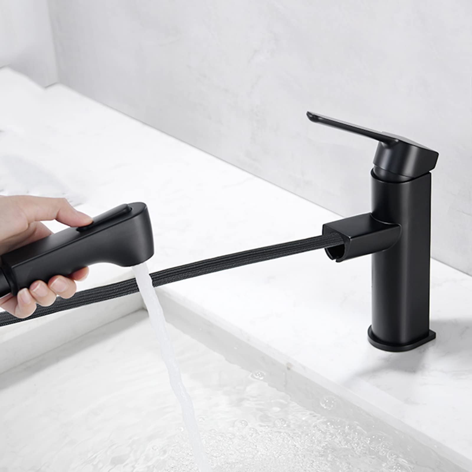 ASerZenith Pull Out Bathroom Mixer Basin Tap Brass Hot And Cold Single Hole Shower Pattern Bathroom Sink Taps-Black