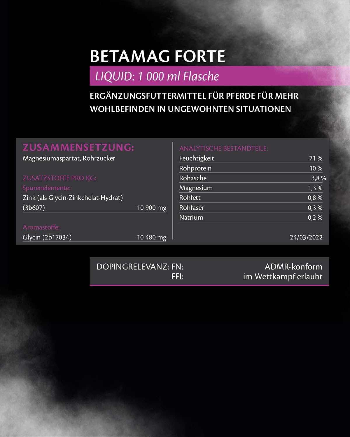 EQUISTRO® Betamag Forte, mangime complementare per cavalli con magnesio e zinco, per ridurre i comportamenti indesiderati, favorisce il benessere e l'equilibrio, qualità premium, 1 l