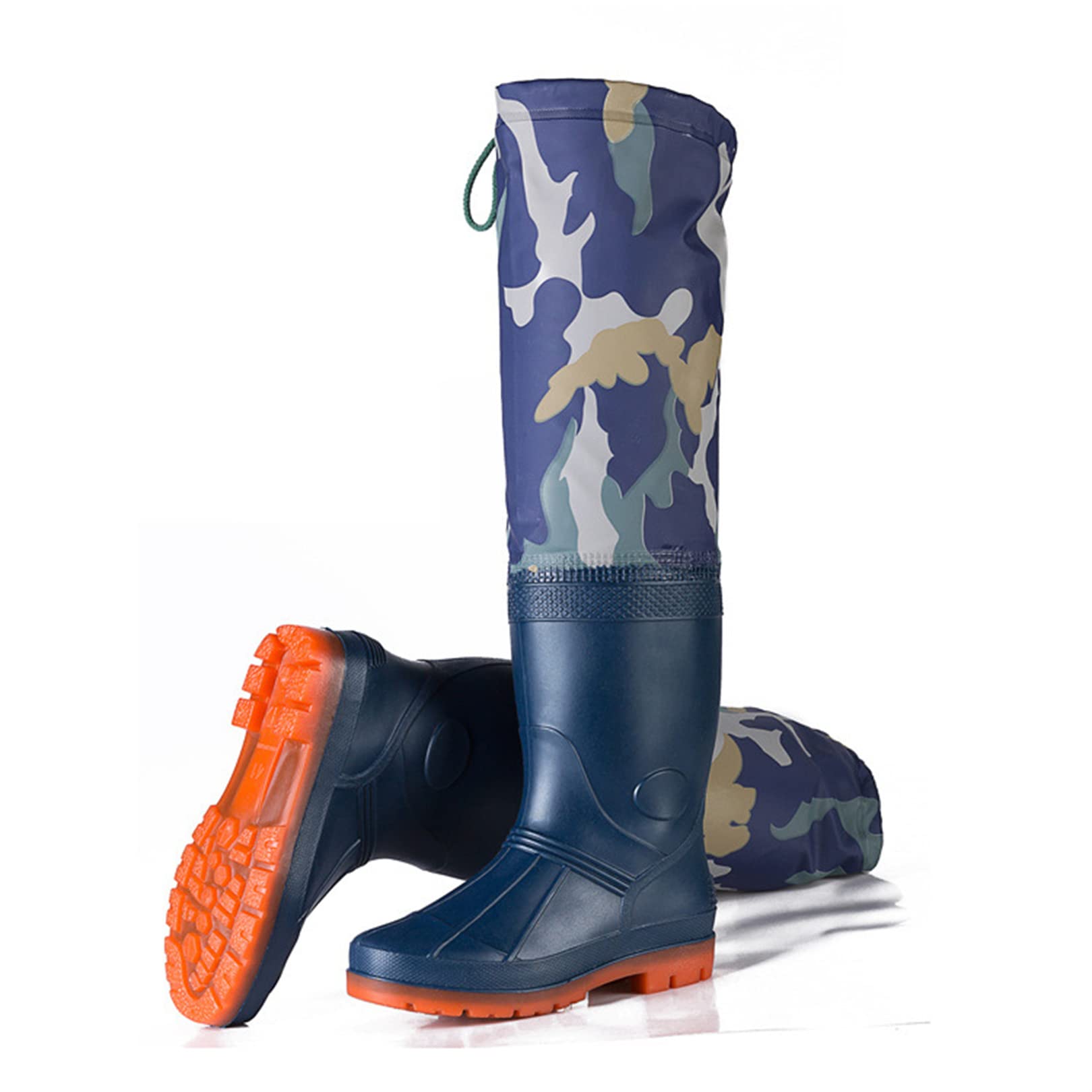 Stivali da Pioggia Extra Alti da Uomo Trampolieri Resistenti all'Usura Fondo Addensato Scarpe da Acqua in Gomma PVC/Nylon Stivali da Pesca Casual Stivali da Caccia Impermeabili
