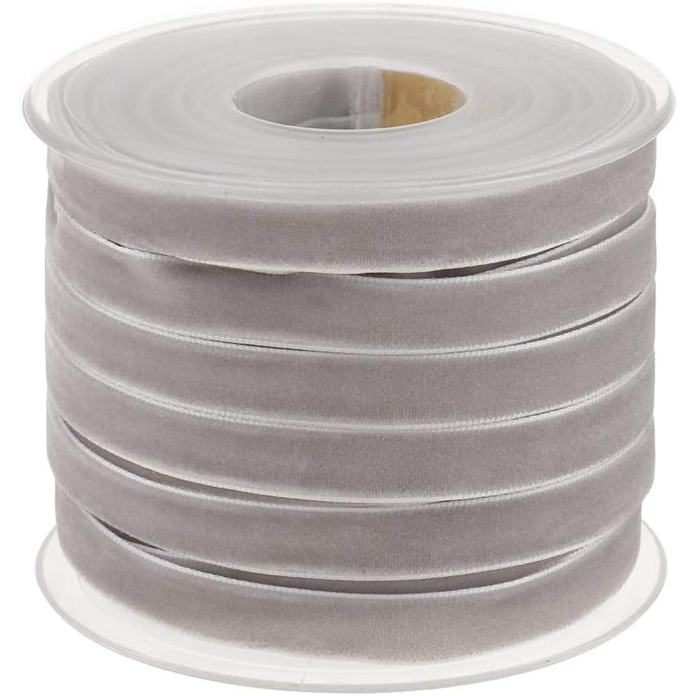 Pofet Grey 20 Yard 10Mm Wide Velvet Ribbon Roll For Crafts Decoration