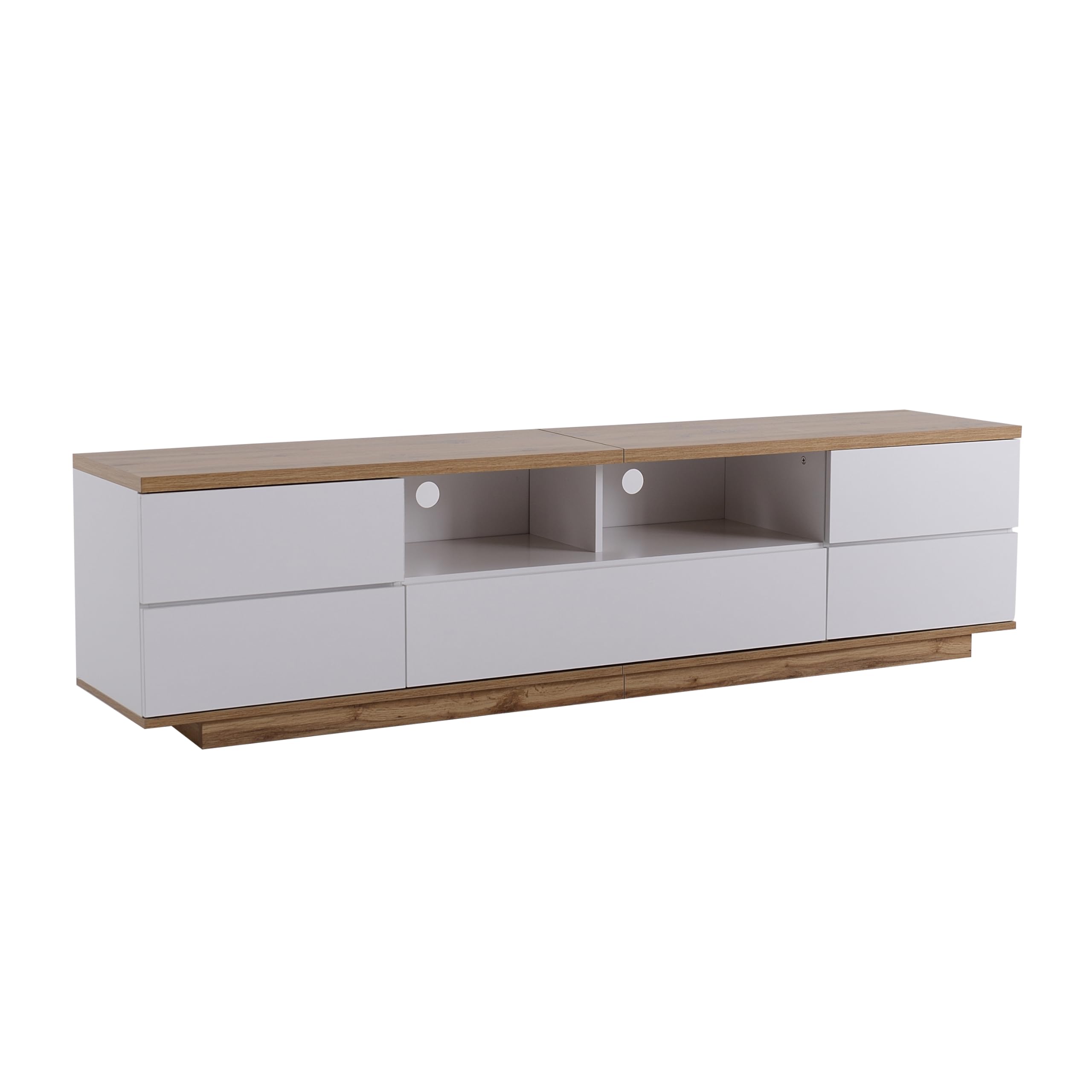 Moimhear Moderno armario de TV con bloques de color en acabado blanco, armario de TV con veta de madera, 180 cm